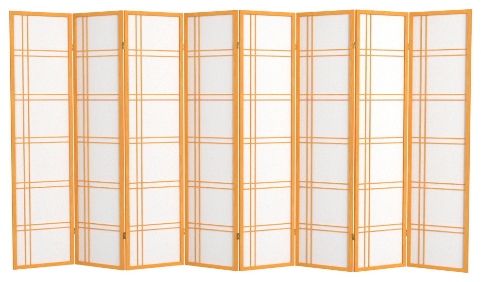 6' Tall Double Cross Shoji Screen, Honey, 8 Panels