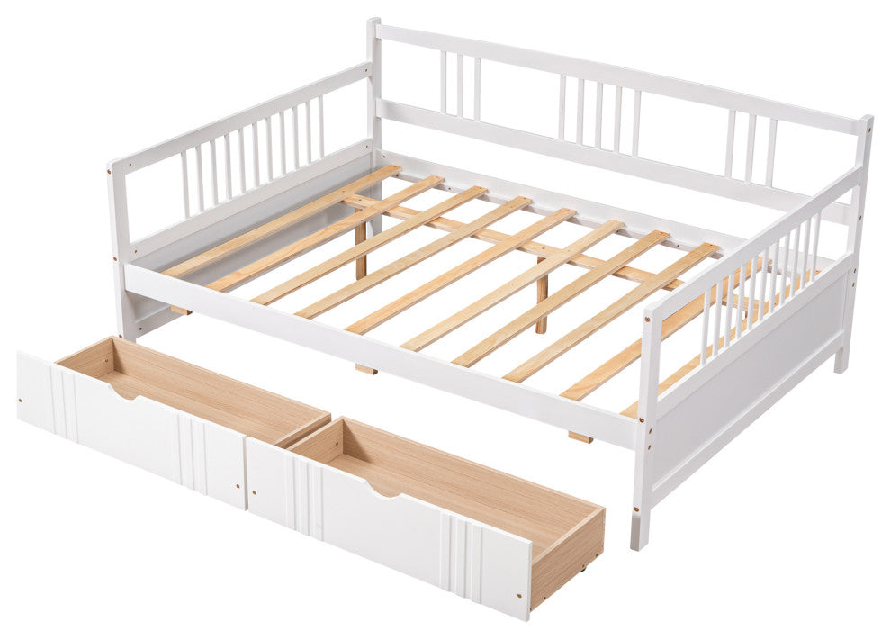 Gewnee Wood Full Size Daybed with Two Drawers in White