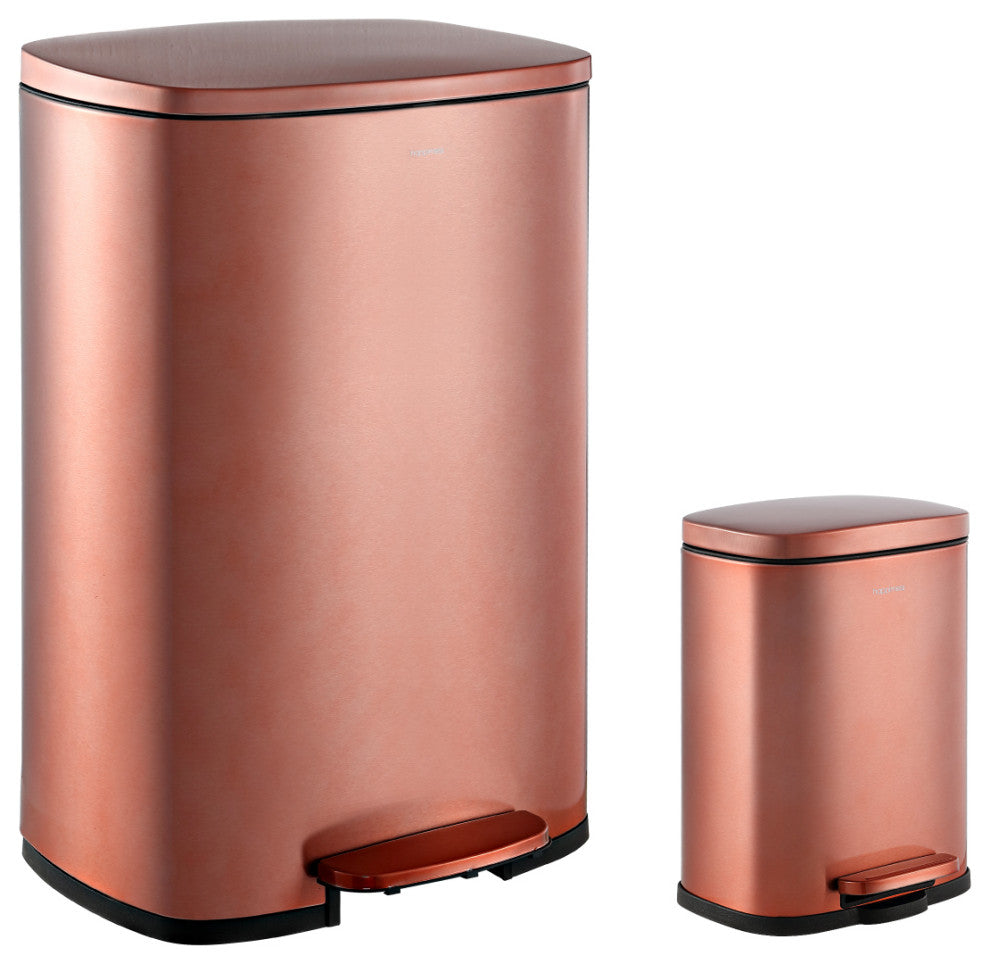 Connor 13-Gallon Trash Can With Soft-Close Lid and Mini Trash Can, Rose Gold