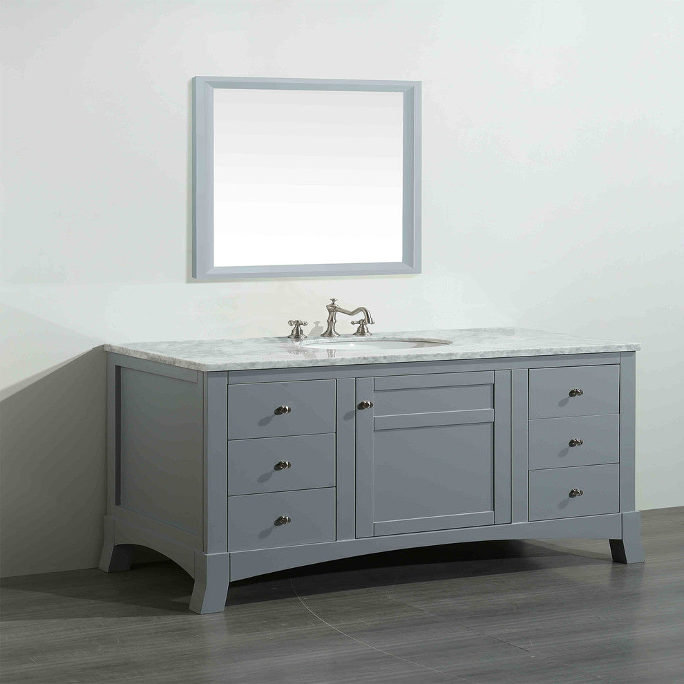 Eviva New York 48 Gray Bathroom Vanity, White Marble Carrera Counter-Top & Sink