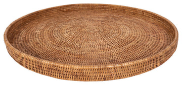 Artifacts Rattan™ Round Serving / Ottoman Tray, Honey Brown, 28"x28"x2"