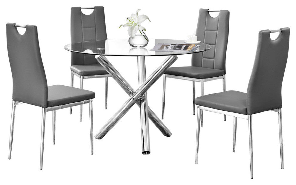 Beverly 5-Piece Round Glass Dinette Set, Grey