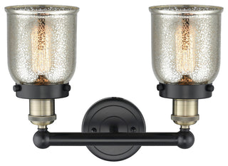 Edison Small Bell 2-Light 16" Vanity Light, Black Antique Brass, Mercury Shade
