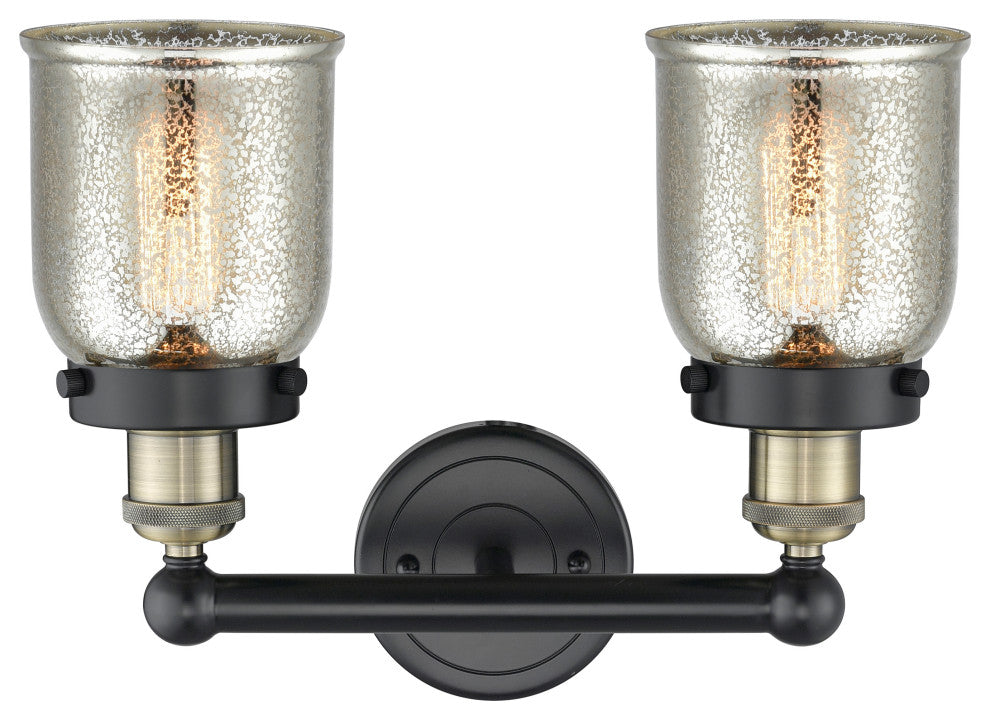 Edison Small Bell 2-Light 16" Vanity Light, Black Antique Brass, Mercury Shade