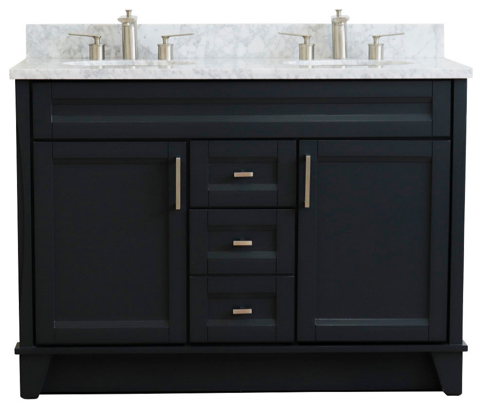 48" Double Sink Vanity, Dark Gray Finish With White Carrara Marble