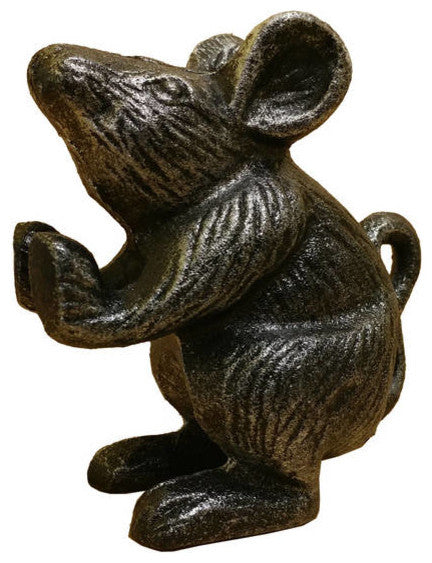 Set of 2, Rustic Silver Cast Iron Mouse Book Ends 5"