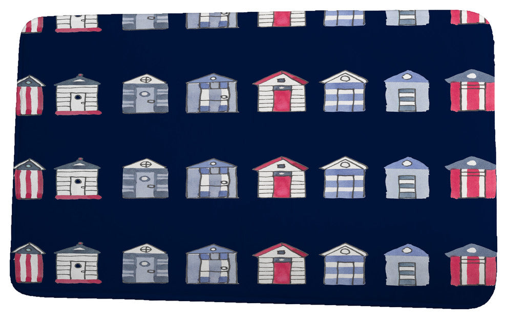 Nantucket Multi Beach Hut Stripe Print Bath Mat, Navy, 17"x24"