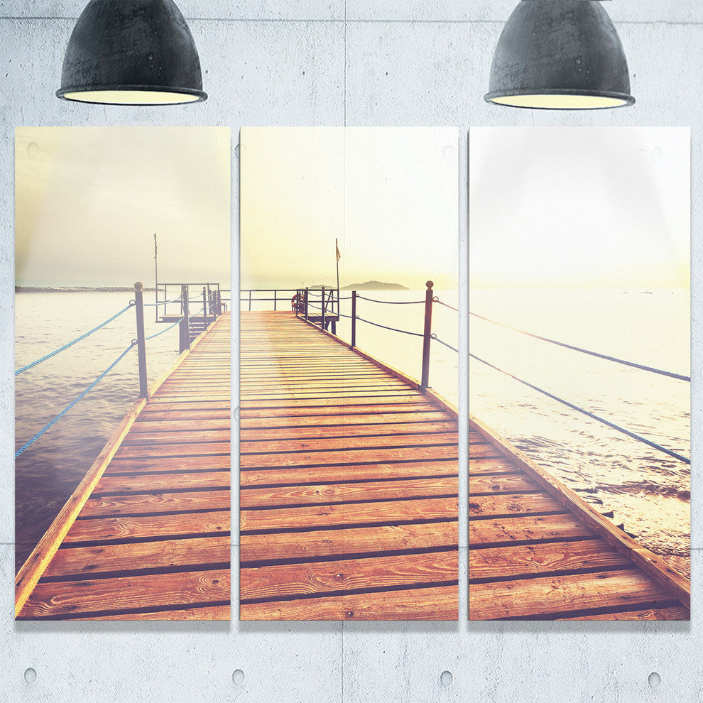 "Brown Wooden Boardwalk to the Sea" Metal Wall Art, 3 Panels, 36"x28"