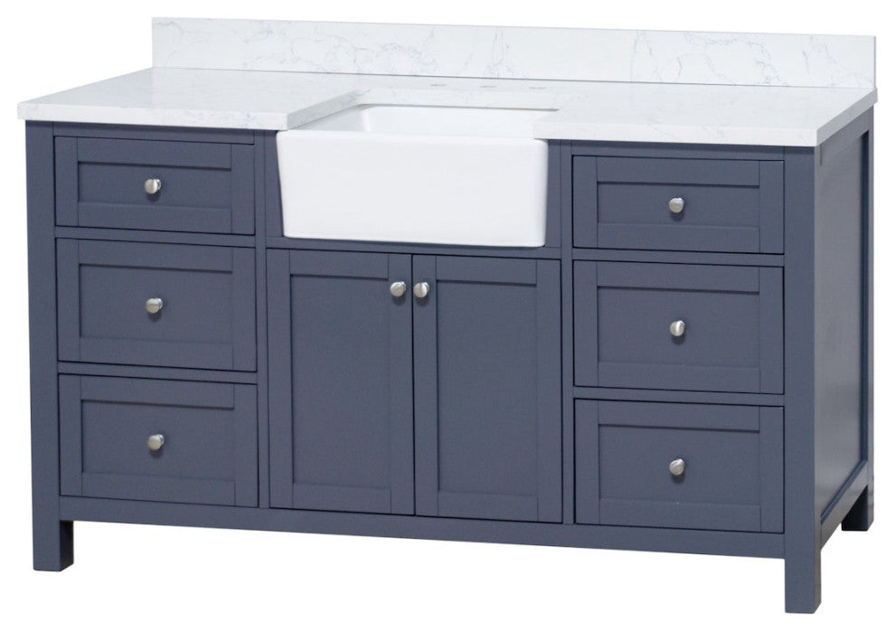 Yorkshire 60" Bathroom Vanity, Marine Gray, Engineered Marble, Single