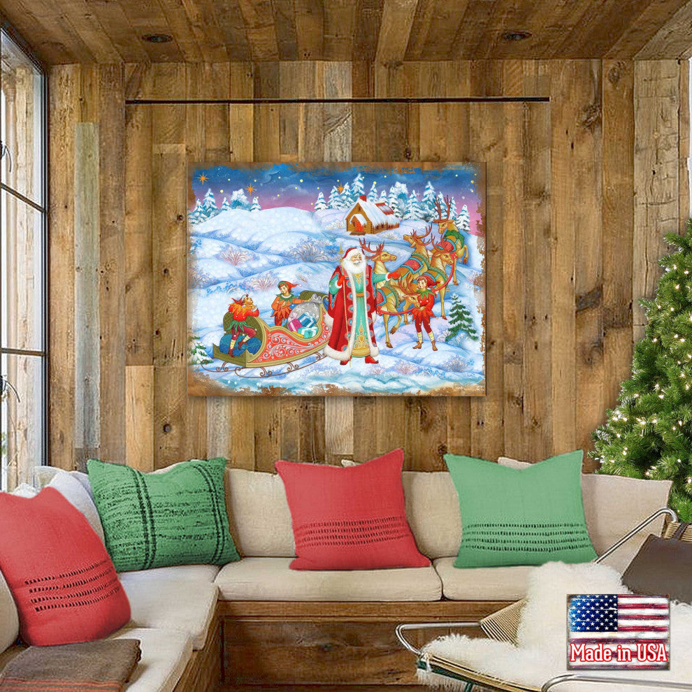 Bellowed Carrier Santa Wooden Wall Art, Oversized, 48"x36"