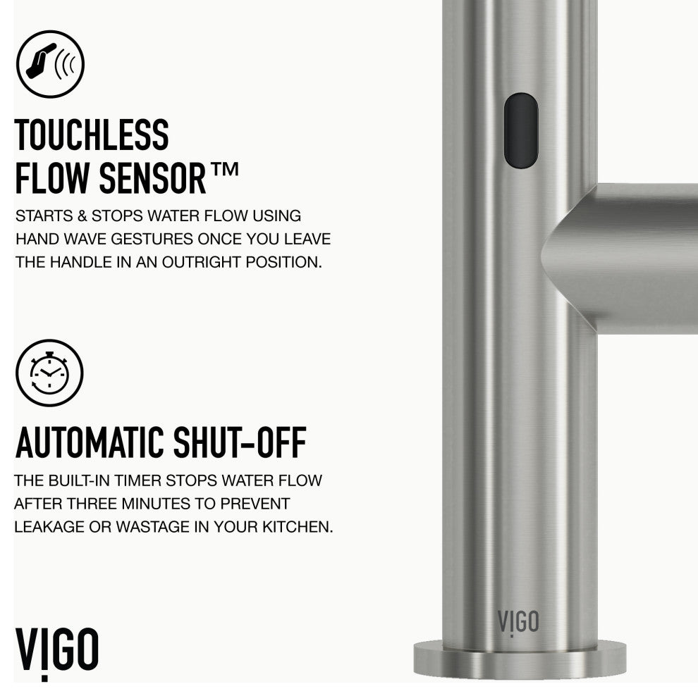 VIGO Greenwich 18" H Single Handle Pull-Down Sprayer Kitchen Faucet, Brushed Nickel, Touchless, Without Extras