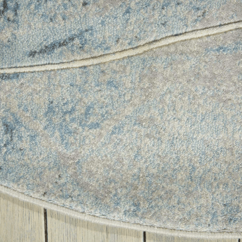6' Blue Round Floral Power Loom Area Rug