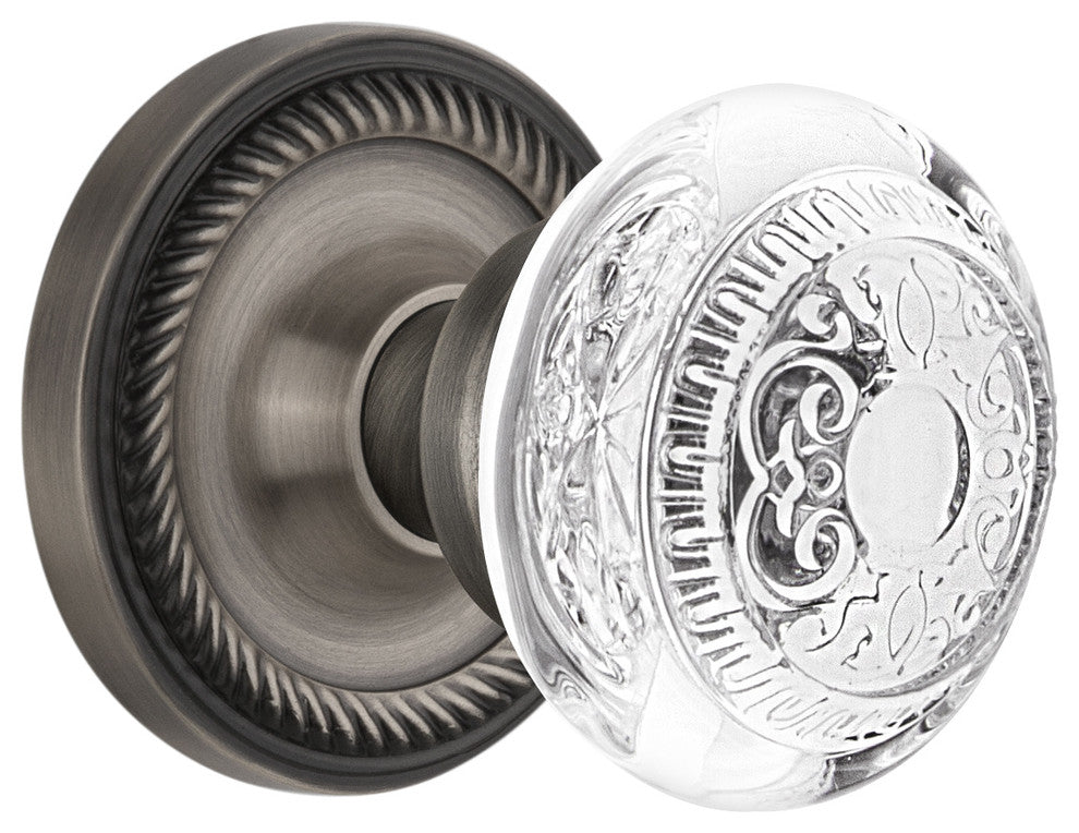 Rope Rosette Double Dummy Crystal Egg and Dart Knob, Antique Pewter, ROPCED