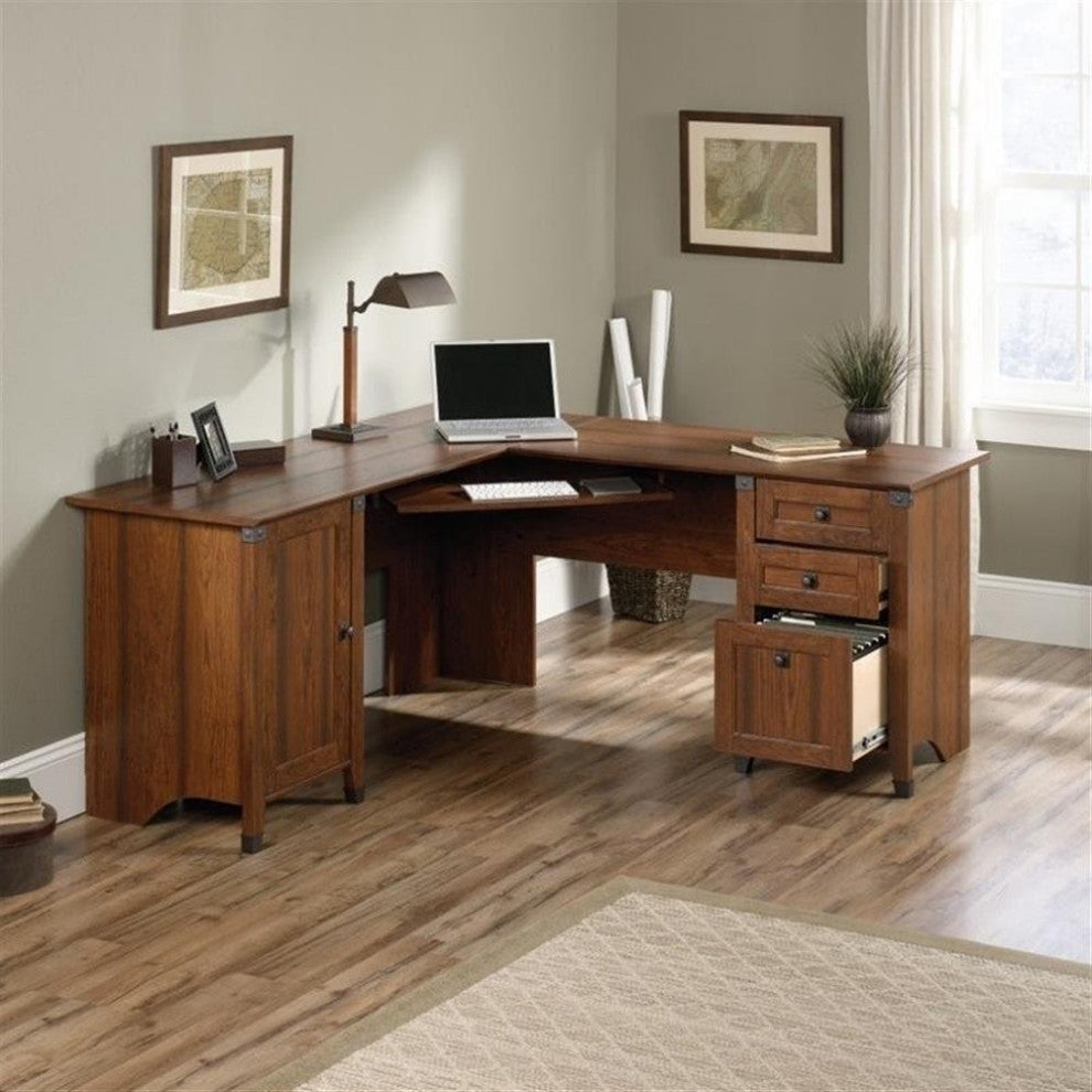 Sauder Carson Forge Engineered Wood L-Desk in Washington Cherry