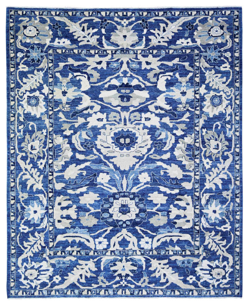 Byzantine Blue Peshawar With Mahal Design Wool Hand Knotted Rug, 8'2"x9'8"
