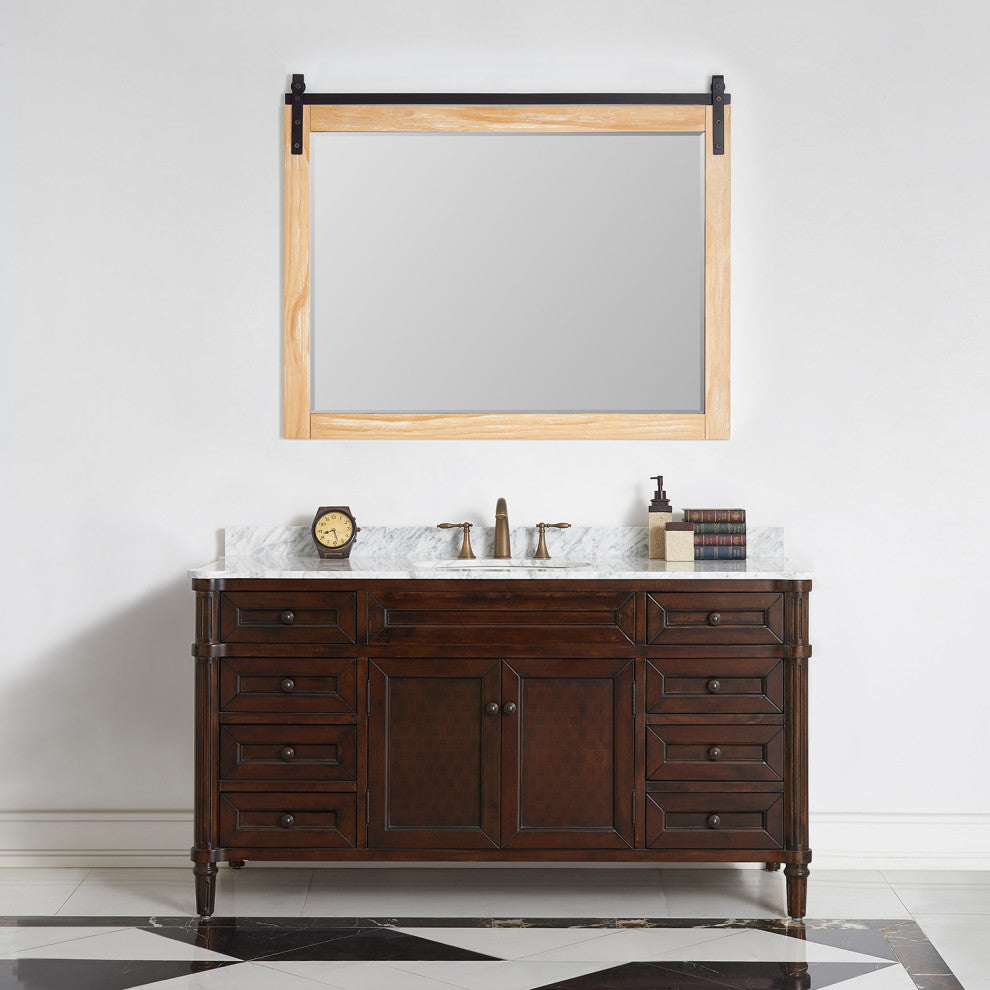 Cortes Rectangular Wall Mount Mirror, Weathered Pine, 48"