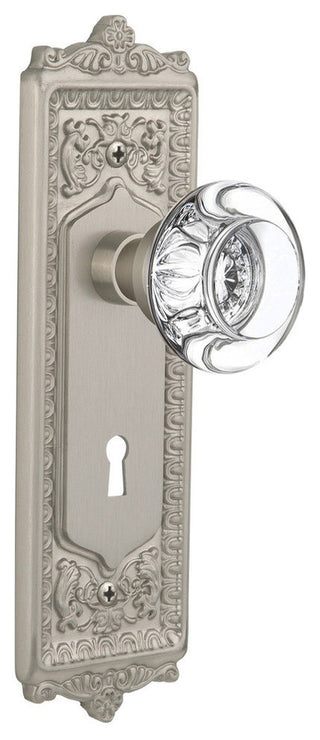 Single Egg & Dart Plate With Round Clear Crystal Knob, Satin Nickel
