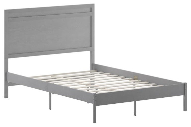 Kingston Solid Wood Platform Bed with Wooden Slats and Headboard, Gray, Full