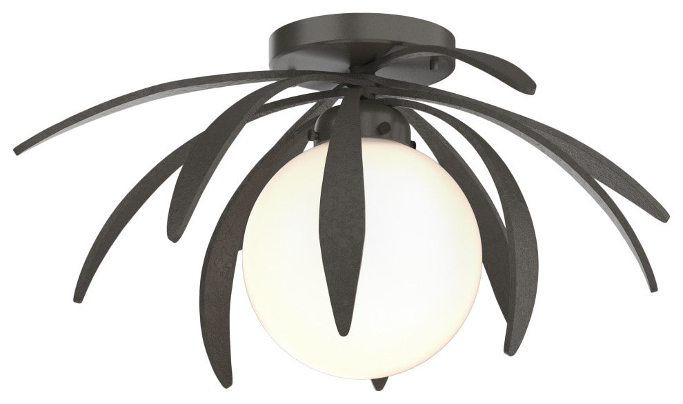 Dahlia Flush Mount, Dark Smoke Finish, Opal Glass