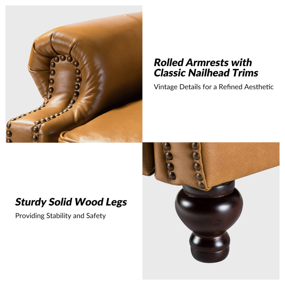 Genuine Leather Cigar Recliner With Nail Head Trim, Camel