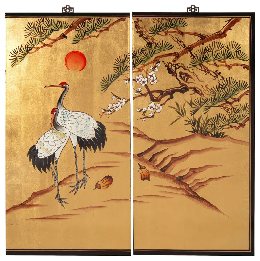 Gold Lacquer Wall Plaque Cranes