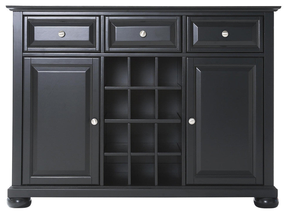 Alexandria Buffet Server / Sideboard Cabinet With Wine Storage, Black Finish