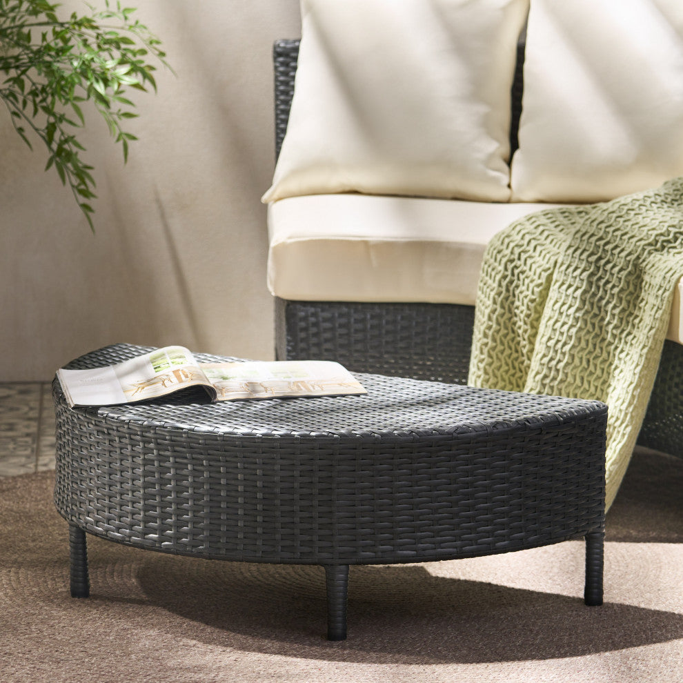 Harper Outdoor Wicker Half-Round Coffee Table, Gray