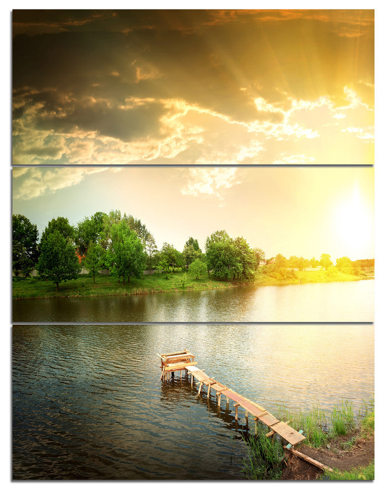 "Lake Under Evening Sun" Photo Canvas Art Print, 3 Panels, 28"x36"