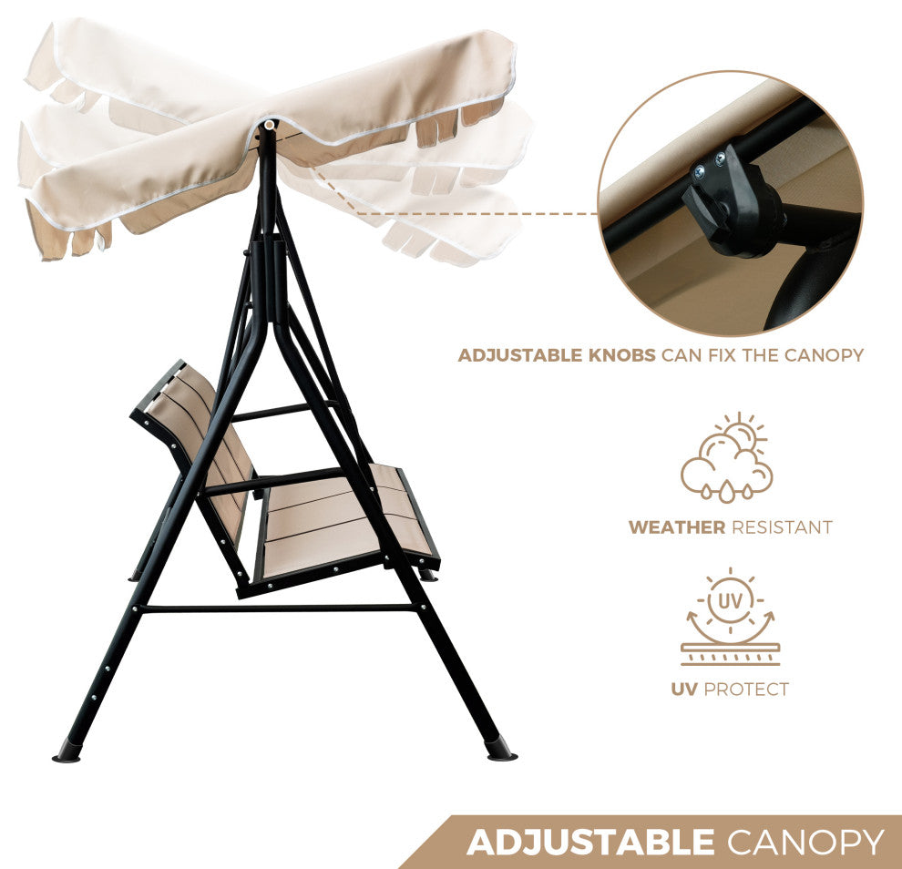 Outdoor Patio 3seater Metal Porch Swing Chair With Adjustable Canopy