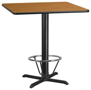 42" Square Natural Table Top With 33"x33" Bar Ht Base and Foot Ring
