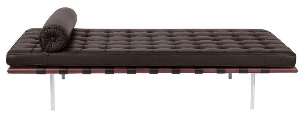 Classic Romano Top Grain Italian Leather Daybed 77", Chocolate Leather/Rosewoo