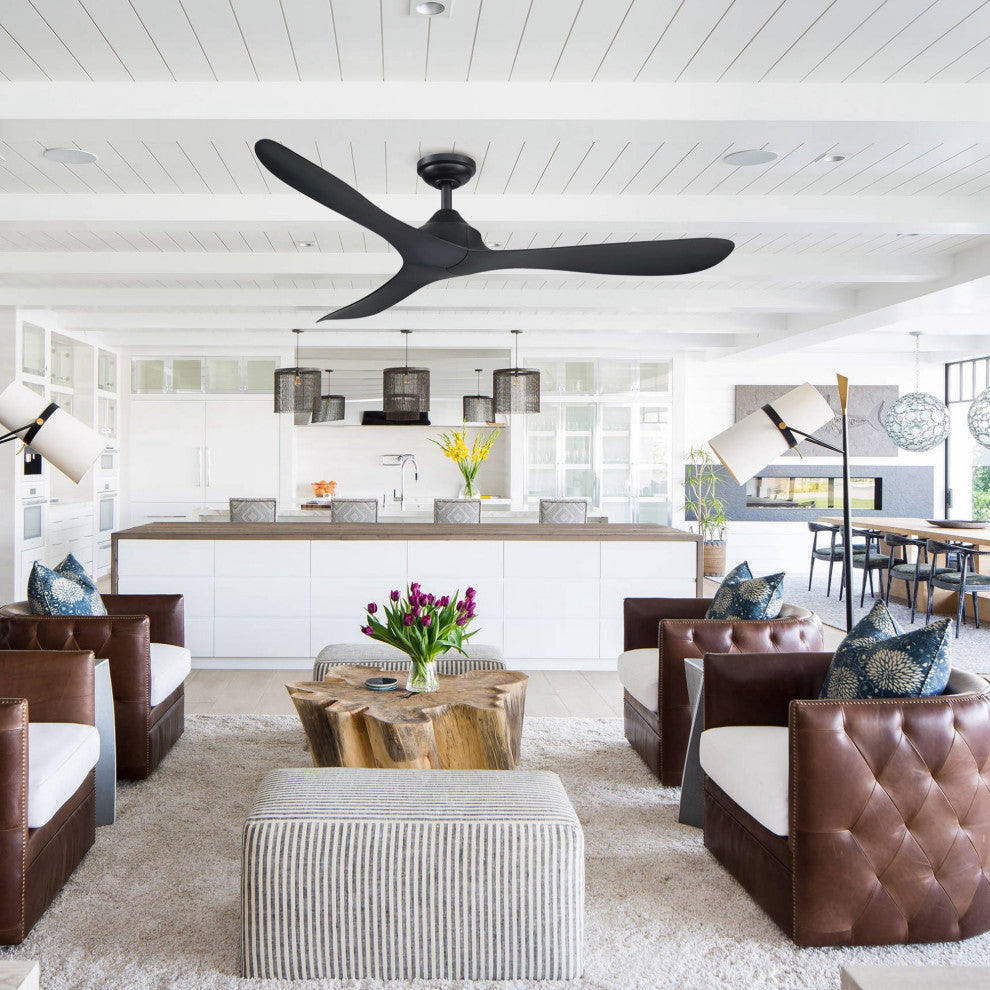 56" Modern Propeller Ceiling Fan with Remote Control and DC Reversible Motor, Black