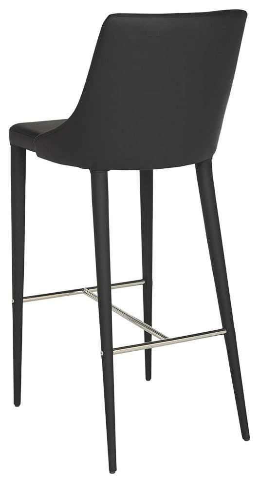 Modern Bar Stool, Black PU Leather Upholstery & Elegant H-Shaped Chrome Footrest