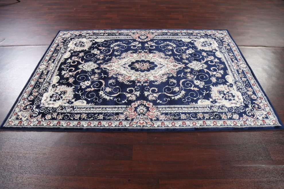 Blue Floral Medallion Transitional Turkish Rug Oriental Carpet 5x8