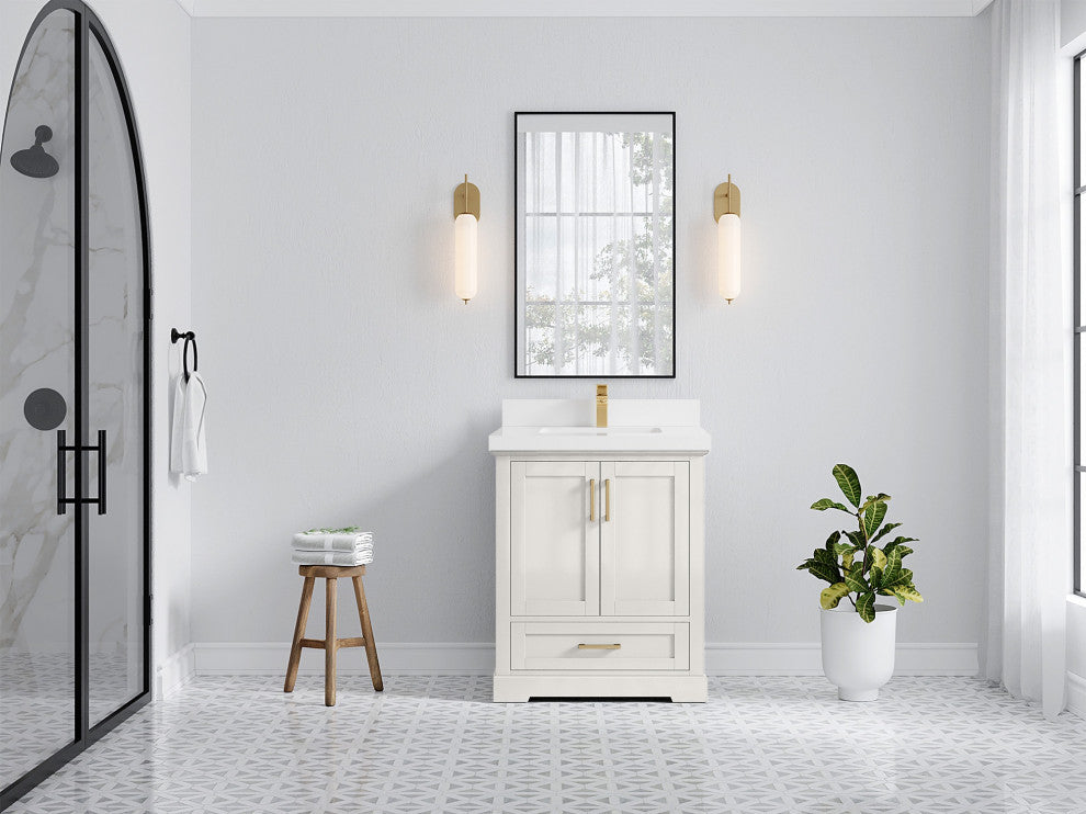 Boston 30" Single Sink Bath Vanity in Alabaster 2" White Quartz