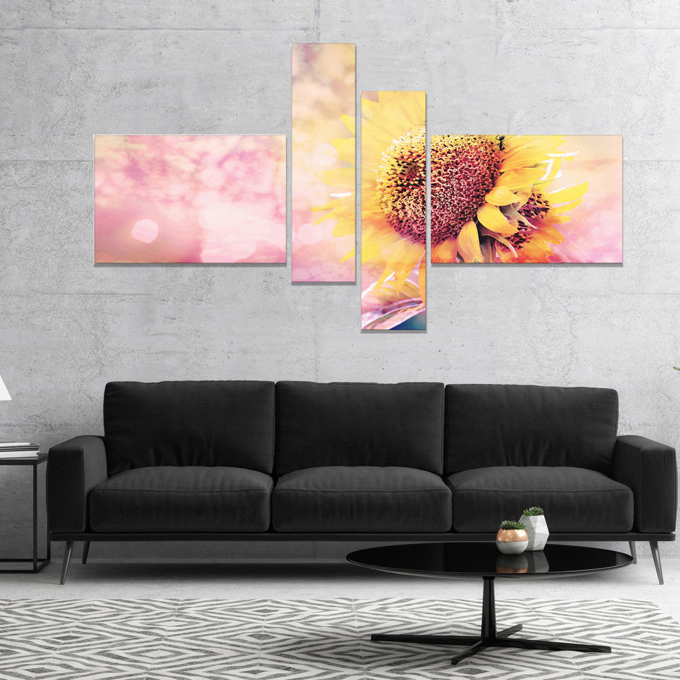 Sunflower With Rainbow Light Effect, Floral Canvas Art Print, 60"x32", 4 panels