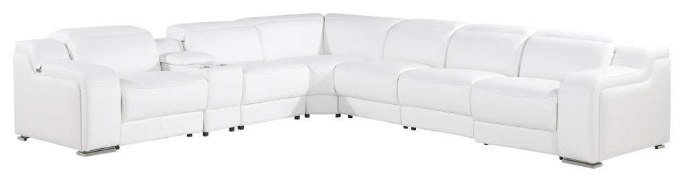 Marco-7-Piece, 3-Power Reclining Italian Leather Sectional, White