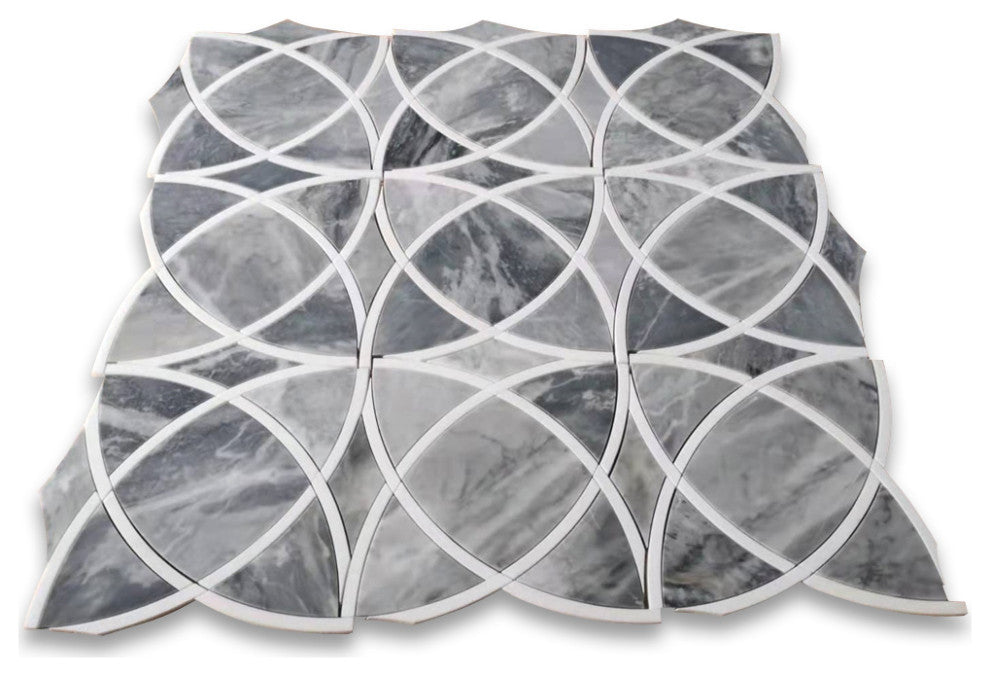 Bardiglio Gray Marble Celtic Waterjet Mosaic Tile Thassos White Ribbon, 1 sheet