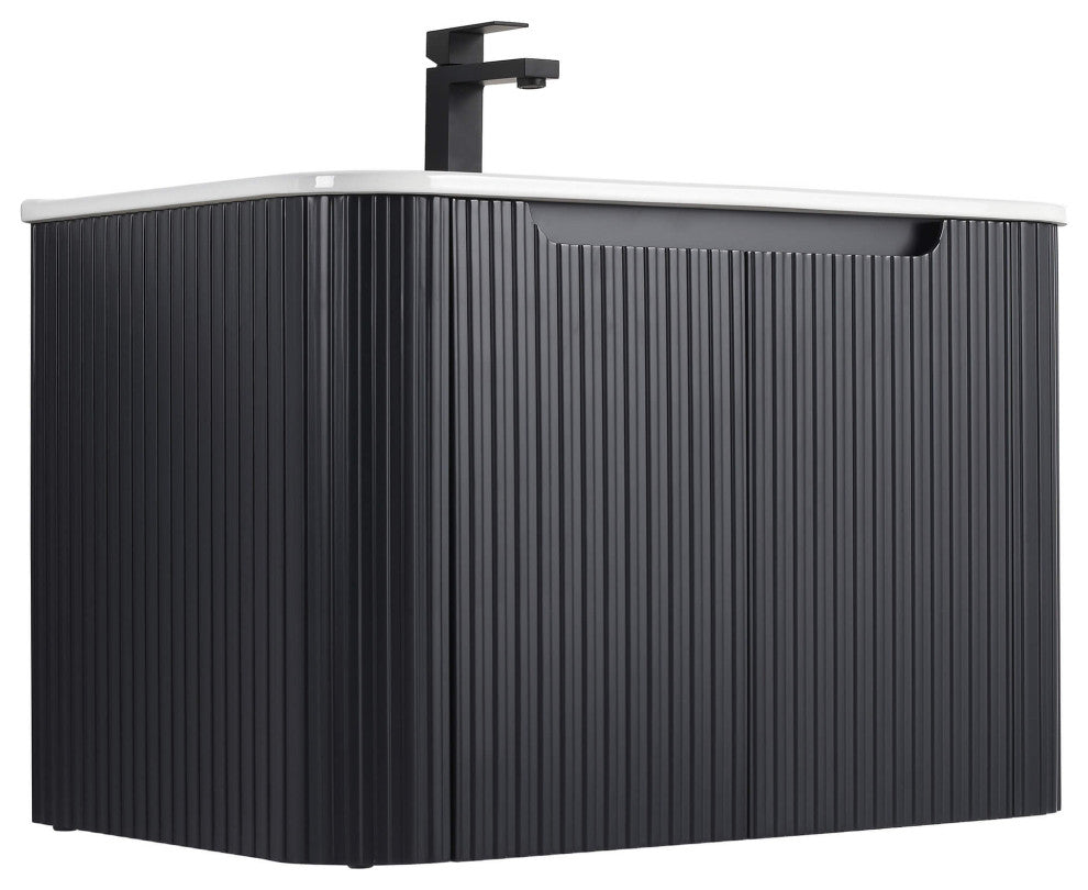 Caskvalley Bath Vanity, Straight Fluted Design Sink Included, Carbon Black, 30"