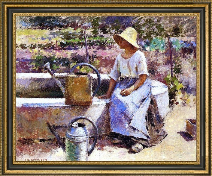 Theodore Robinson The Watering Pots Framed Premium Canvas Print, 20"x25"
