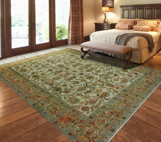 Fine Vintage Distressed Kaleb Ivory/Green Rug, 9'6 x 12'7