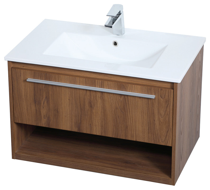30" Single Bathroom Floating Vanity, Walnut Brown