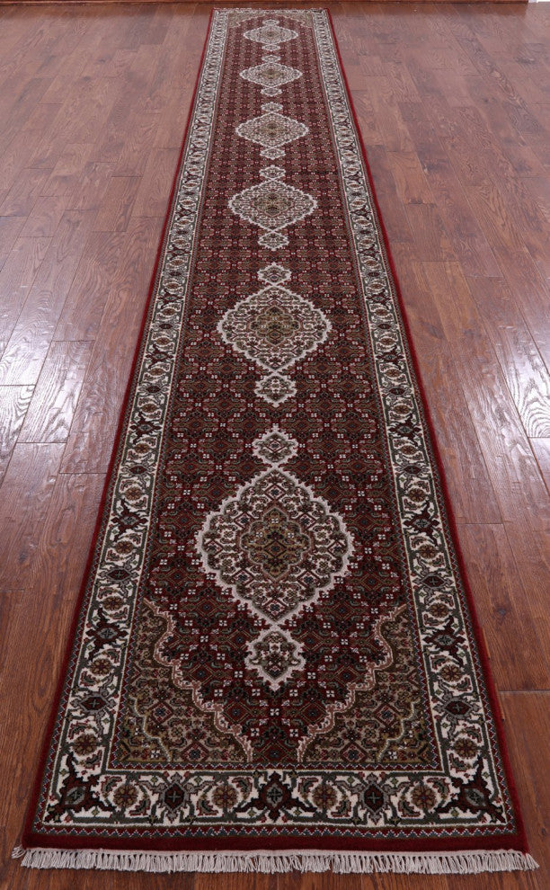 Persian Tabriz Hand Knotted Wool and Silk Runner Rug 2' 7" X 18' 0" Q5983