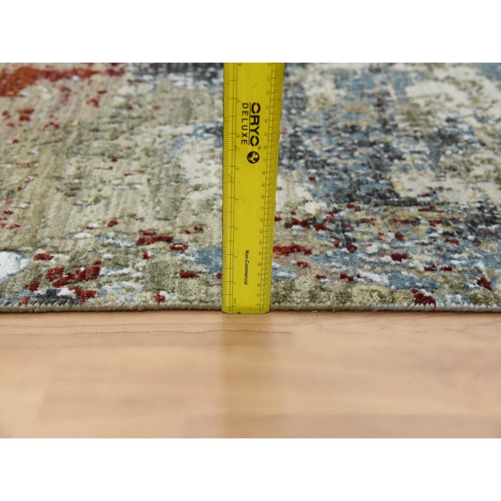 Blue Gray, Hand Knotted Abstract Design, Pure Wool Oriental Rug, 3'0"x5'2"