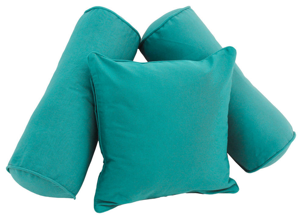 Double-Corded Solid Twill Throw Pillows With Inserts, 3-Piece Set, Aqua Blue