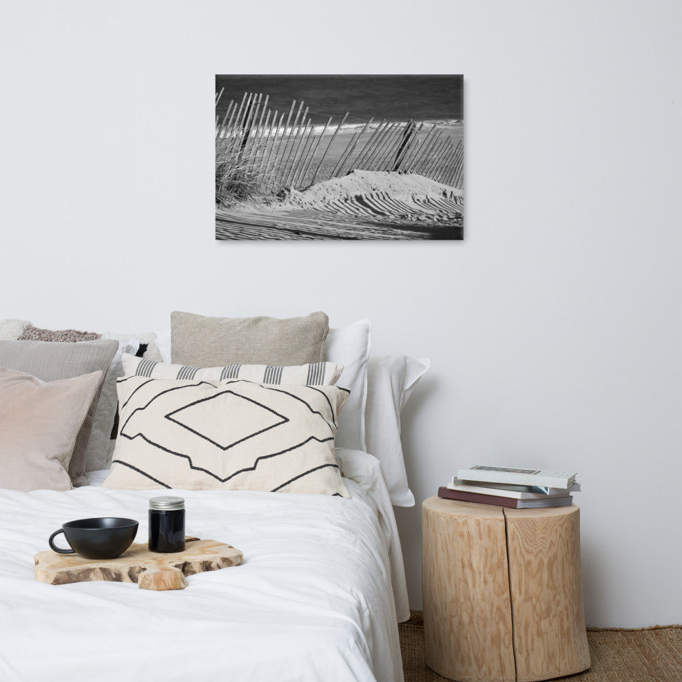 Sandy Beach Fence Coastal Landscape Photo Canvas Wall Art Print, 24" X 36"
