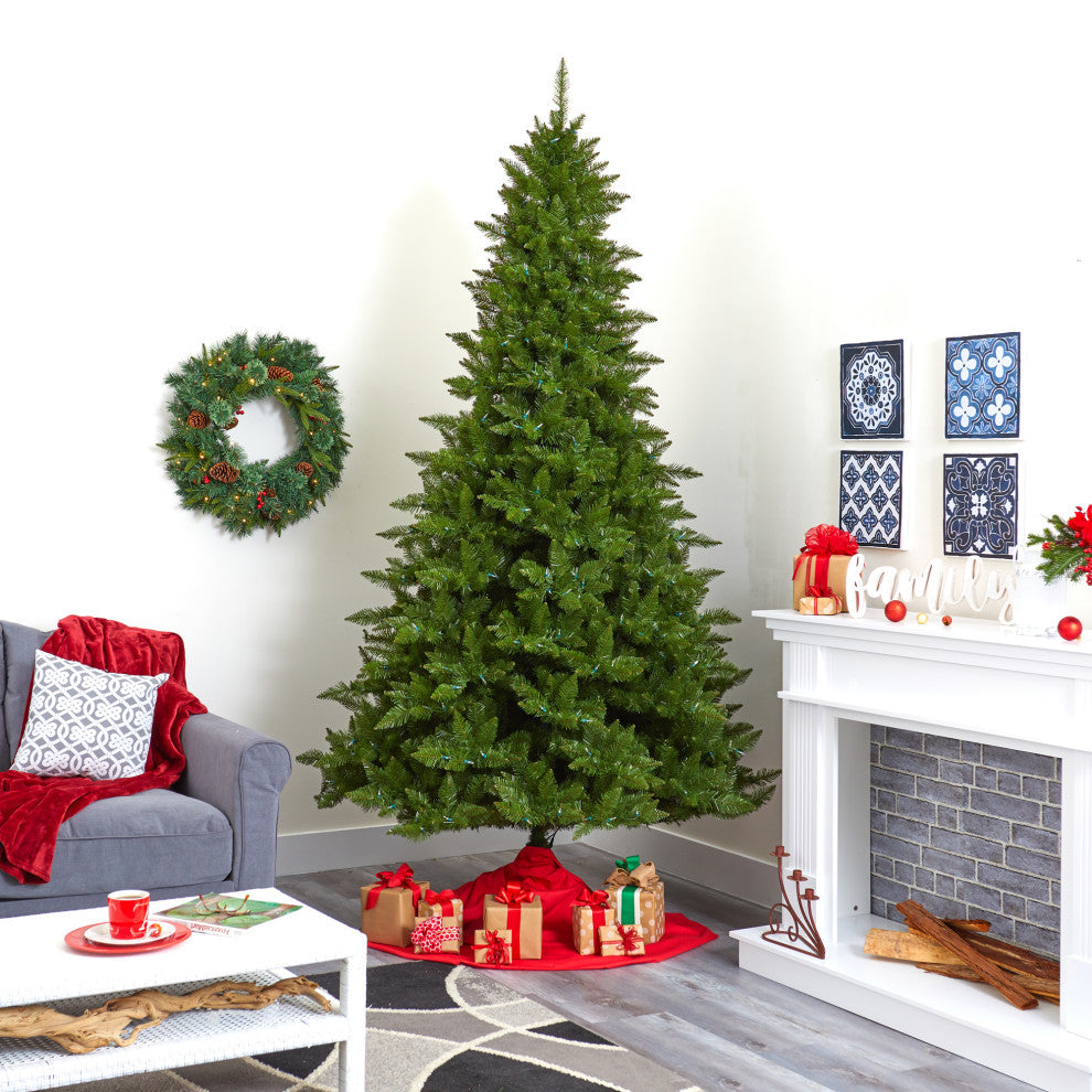 9' Vermont Spruce Faux Xmas Tree W/ Multifunction Lights & Bendable Branches