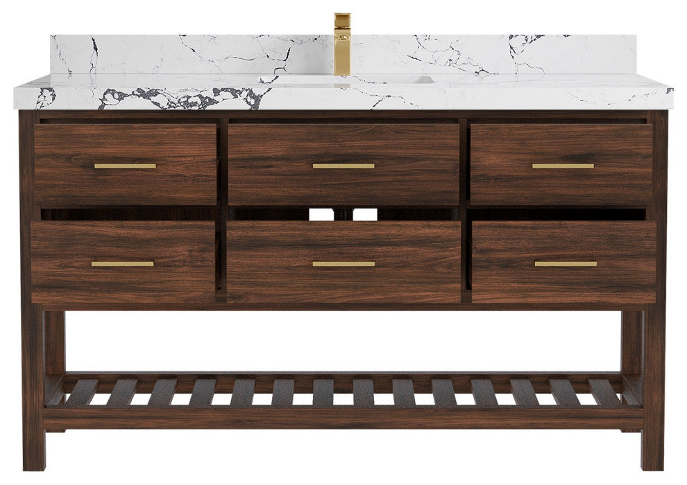 Parker Teak 60" Single Sink Bath Vanity in Dark Walnut2" Viola Night