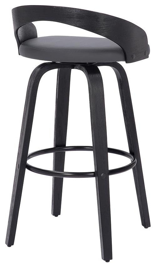 Sonia 26 Counter Height Swivel Grey Faux Leather and Black Wood Bar Stool