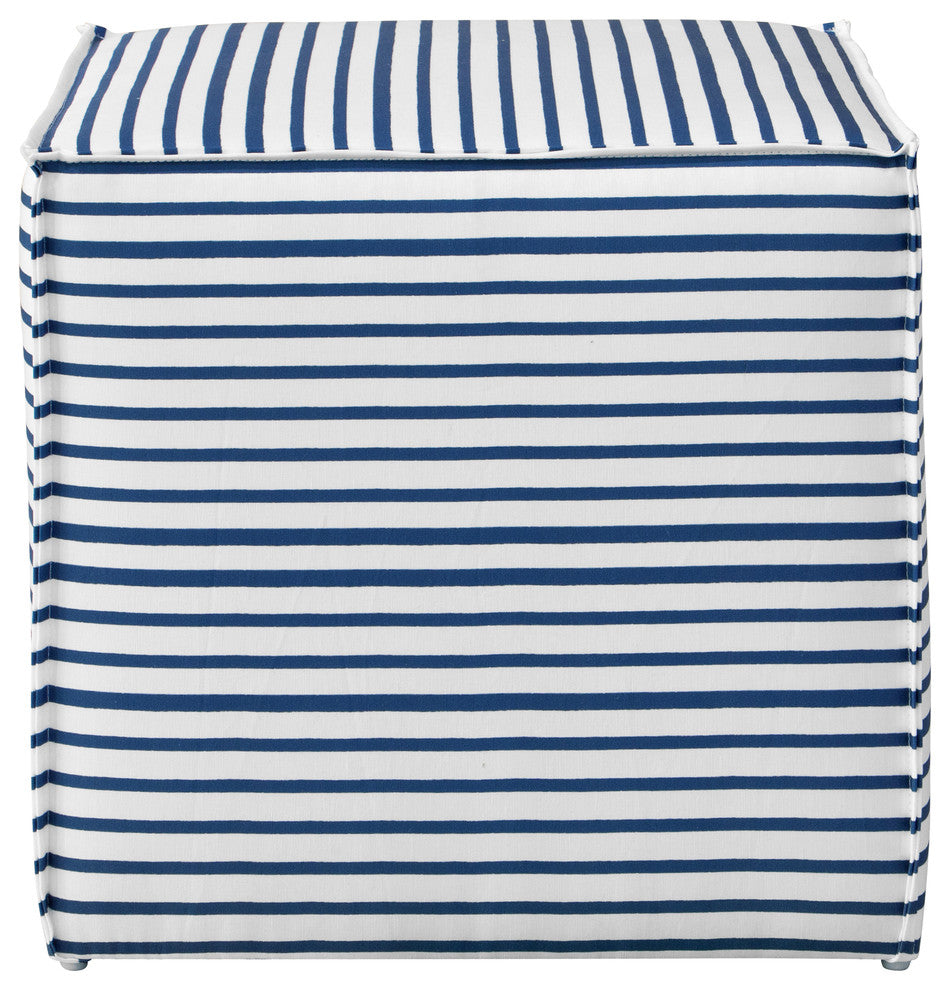 Reynolds French Seam Ottoman, Nautical Stripe Navy